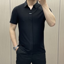 2024年夏季新款短袖t恤男翻领轻熟休闲纯色中年薄款冰丝男士polo