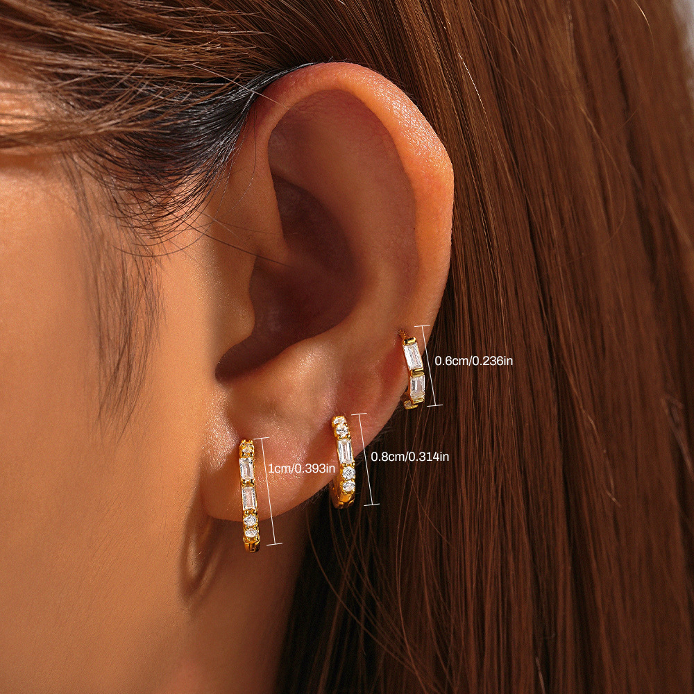 Ensemble De 3 Pièces Style Simple Commuer Géométrique Placage Incruster Argent Sterling Zircon Des Boucles D'Oreilles display picture 33