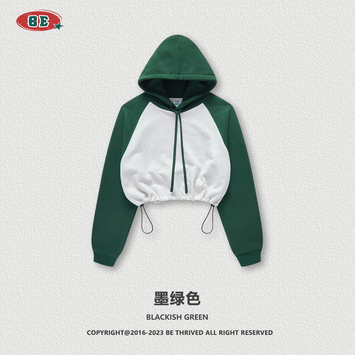 BE ropa de mujer 2023 otoño e invierno Color de contraste americano Raglan BM estilo corto chica caliente suéter con capucha chica caliente marca de moda con capucha para mujeres