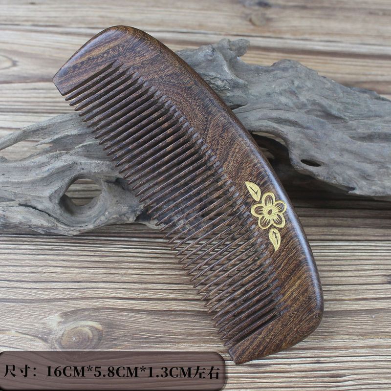 天然黒檀櫛メーカー卸売 新型金彩画入りヘアコーム 長髪用 家庭用 無垢材ギフト|undefined