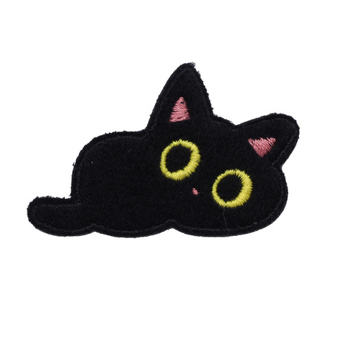 Self-adhesive small black cat plush fabric patch, no sew, no iron, clothing cartoon patch, phone case bag packaging decoration embroidery patch