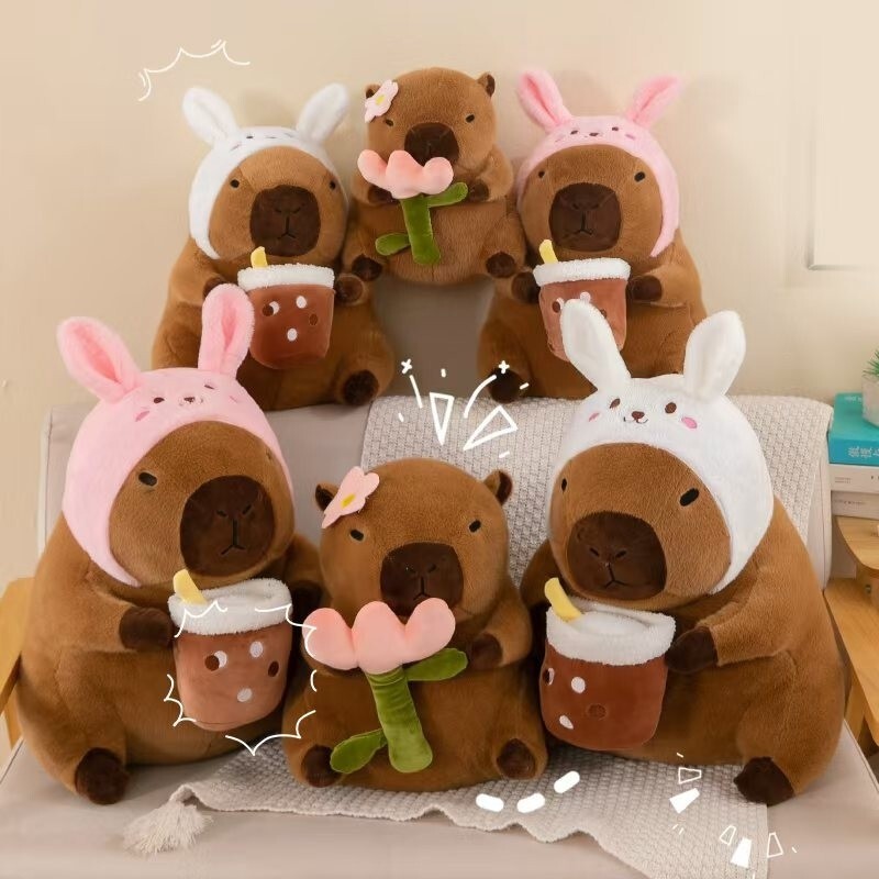 Explosions Kapibala Milk Tea Flower Capybara Plush Toy Cute Cloth Doll Gift Doll Cross Border