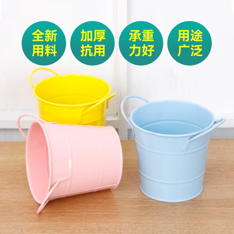 Caramelo color hierro forjado bolígrafo de doble oreja barril verde maceta de flores de escritorio de almacenamiento decoración mini barril de hierro