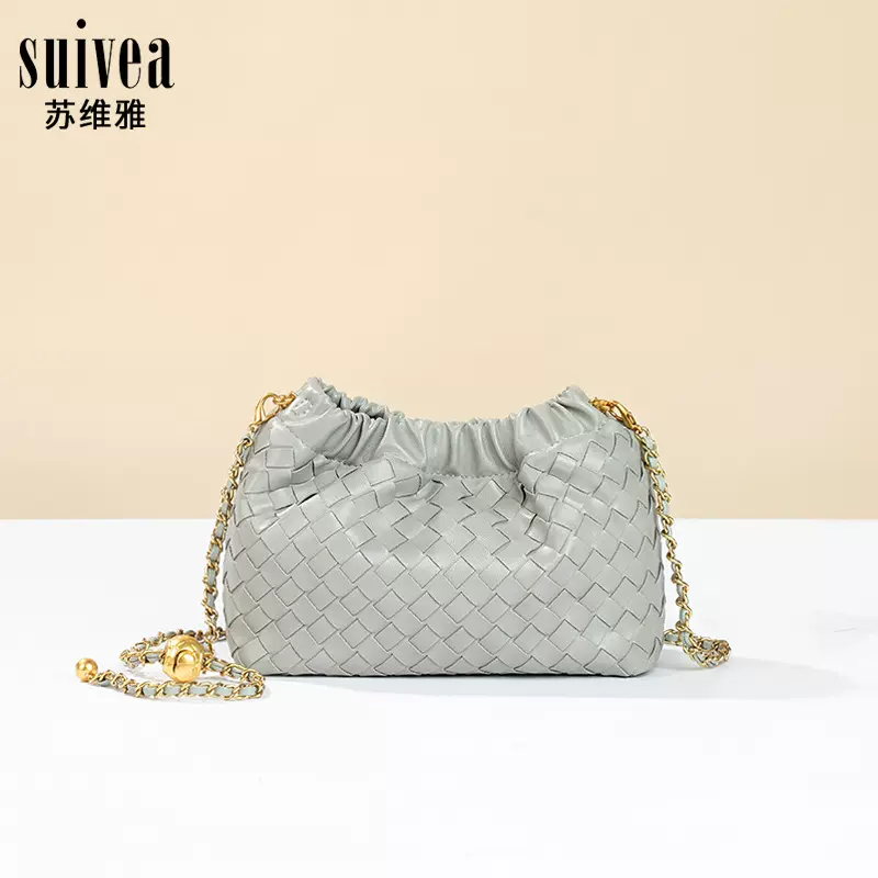 小香风云朵包编织包复古链条褶皱饺子包小金球斜挎手机包女链条包