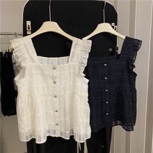 法式方领衬衫女2025夏季新款小众时尚设计飞飞袖上衣减龄洋气小衫