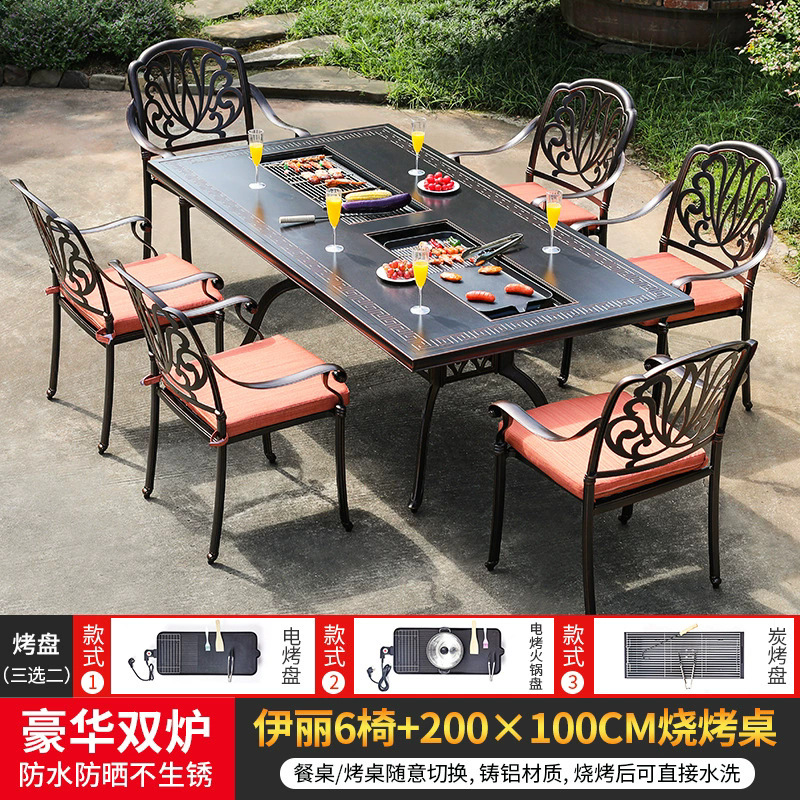 Yili 6 sillas + 200 * 100cm doble horno de estampado mesa de horno