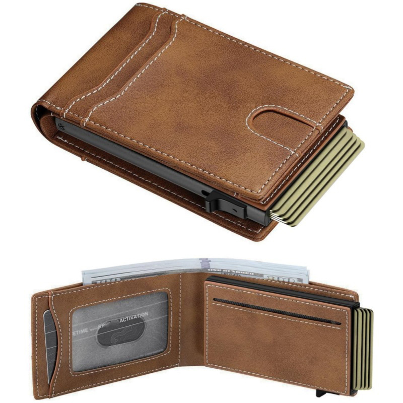Amazon foreign trade pop-up wallet, European and American wholesale carbon fiber card holder, foldable wallet, RFID blocking wallet