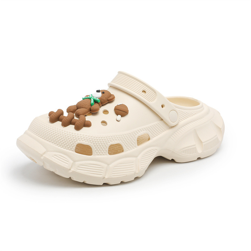 Zapatos con agujeros de suela gruesa para mujer 2025 nuevo estilo antideslizante y desodorante playa pisando heces sandalias y zapatillas tacones altos para uso en verano