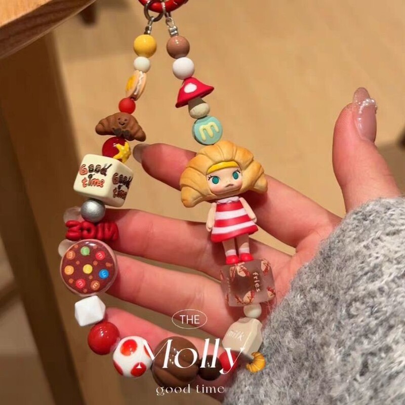 手作盲盒改娃牛角包茉莉手机壳挂绳DIY饰品挂件个性可爱手机链|undefined
