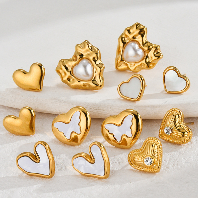 Women's Gender 1 Pair Simple Style Heart Shape Inlay 304 Stainless Steel Pearl Ear Studs