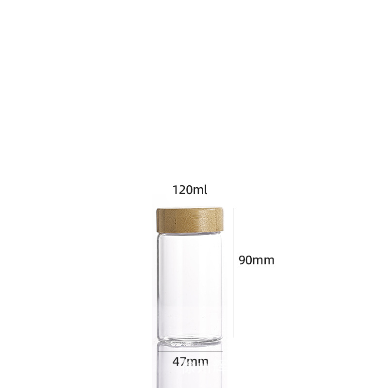 Botellas de tubos de borosilicato de alto contenido al por mayor, botellas de vidrio selladas con tapa de grano de madera de 47 mm de diámetro, botellas de embalaje de polvo de píldoras visuales image 11