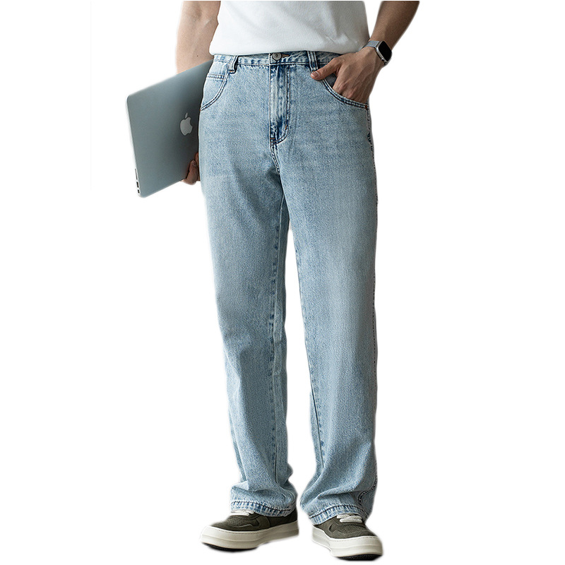 American Style Heavy Washed Old Blue Dipped Straight Jeans Men's 2025 Summer New Three-Dimensional Business Pants