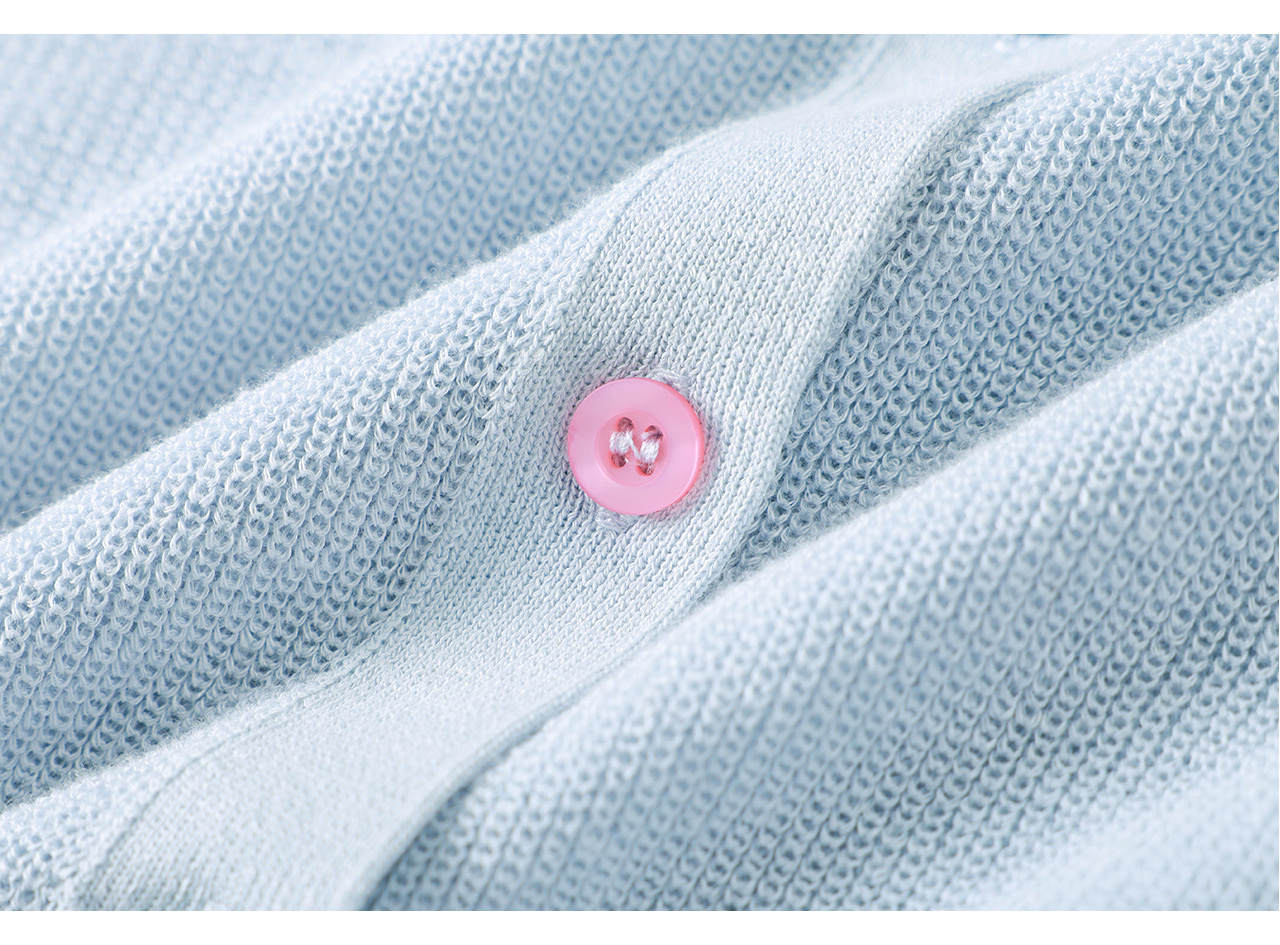 Áo cardigan nữ cổ V dệt kim sợi lanh siêu mịn, cúc màu, thoáng mát mùa hè — xanh lam chi tiết 32