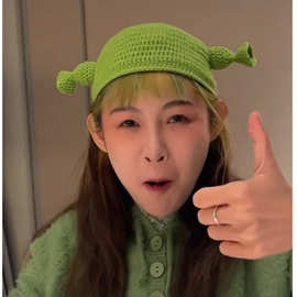 痞幼同款帽子儿童绿色婴儿搞怪可爱怪物史莱克亲子款针织毛线帽冬
