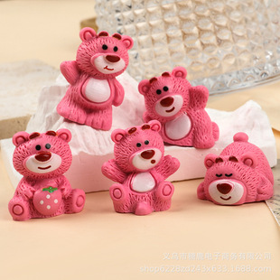 Car Decoration Stereo Strawberry Bear Car Central Control Ornaments Resin Accessories DIY Desktop Ornaments Micro Landscape Table Wholesale