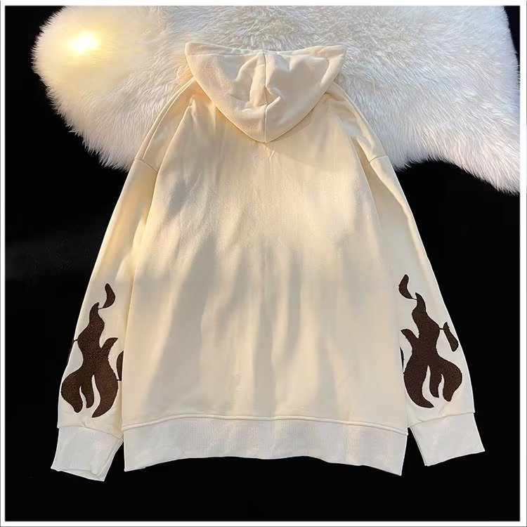 Cardigan Hooded Sweatshirt Men S Embroidered Cross Flame Jacket Spring And Autumn American Hip Hop Couple Loose Retro Top_voghion.com