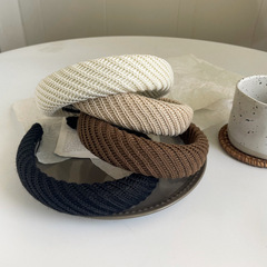 Korean Solid-Color Knitted Wide-Edge Hairband for Women — Autumn Style, Face-Washing Headband with High Ponytail and Sponge Padded Design, Perfect Headwear Accessory