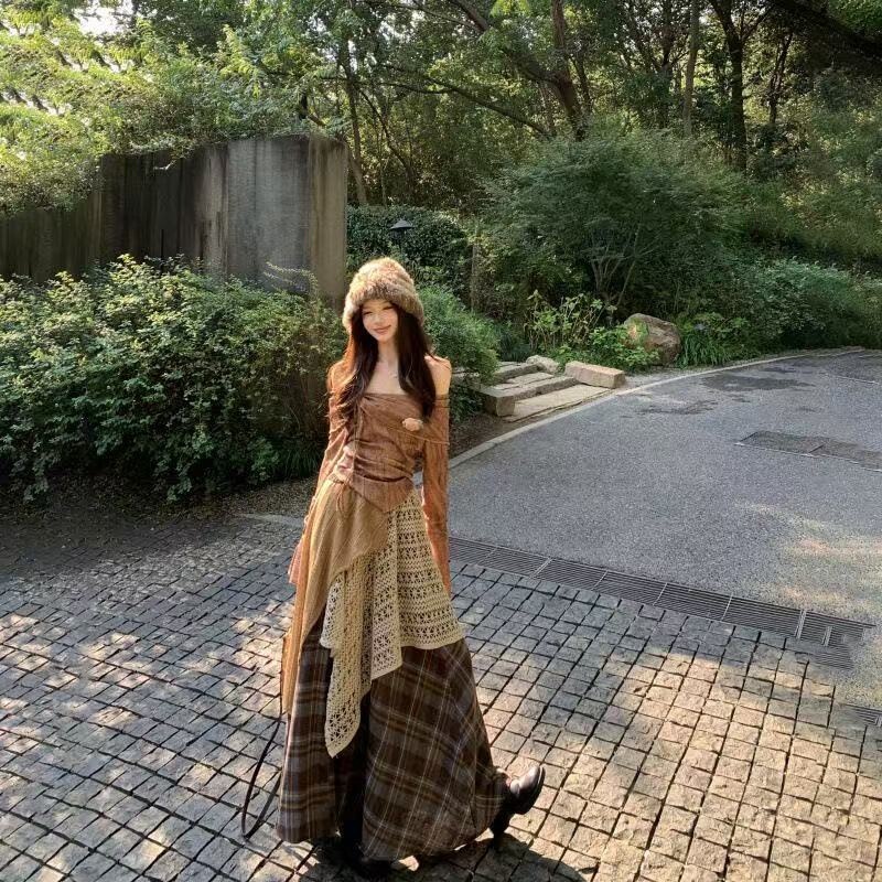 Xinjiang, Yunnan, Dali, Lijiang Travel Vacation Outfits, National Day Niche Bohemian Wasteland Style Dress Set Xinjiang, Yunnan, Dali, Lijiang Travel Vacation Outfits, National Day Niche Bohemian Wasteland Style Dress Set