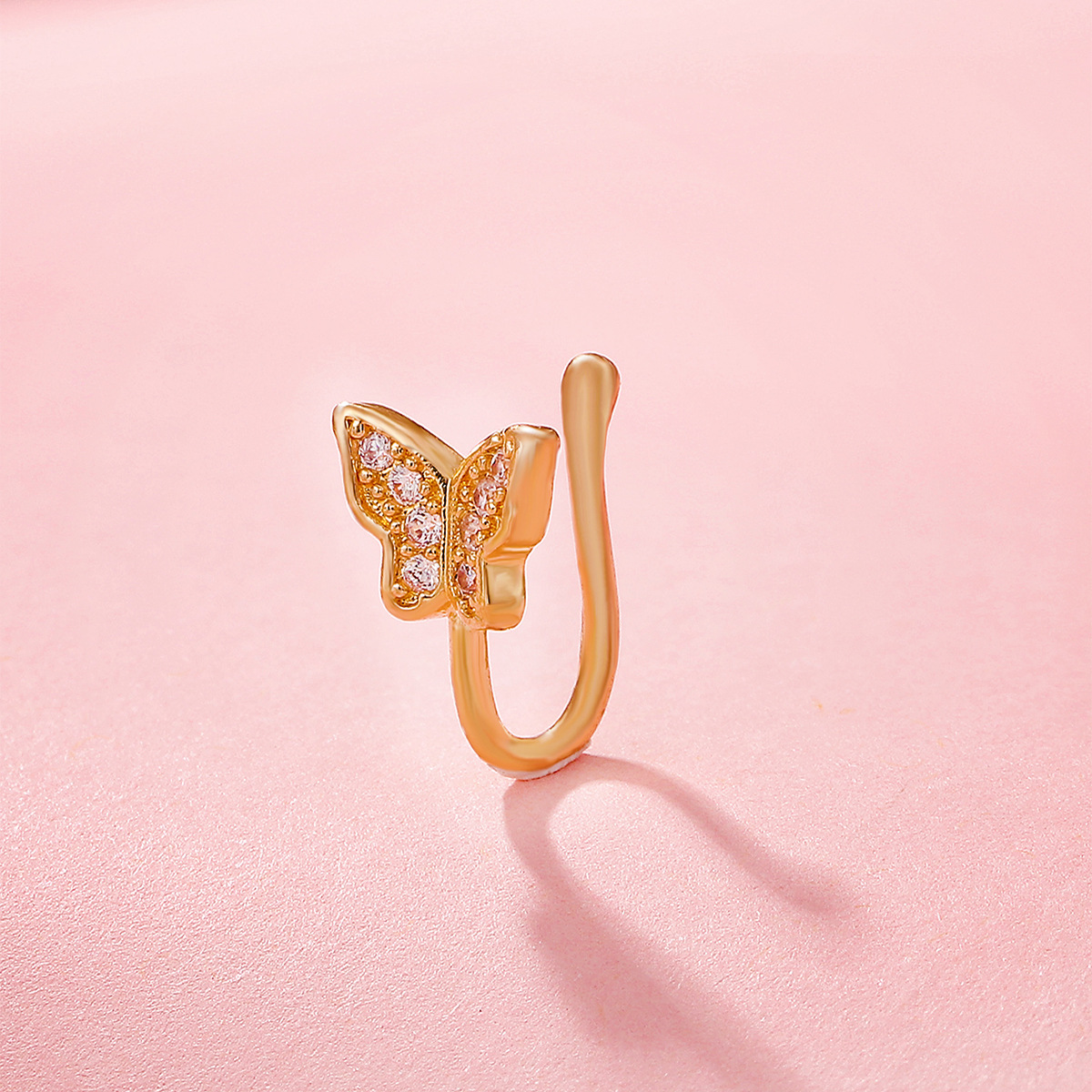 Fashion Butterfly Copper Inlaid Zircon U-shaped False Nose Ring Piercing Jewelry display picture 3