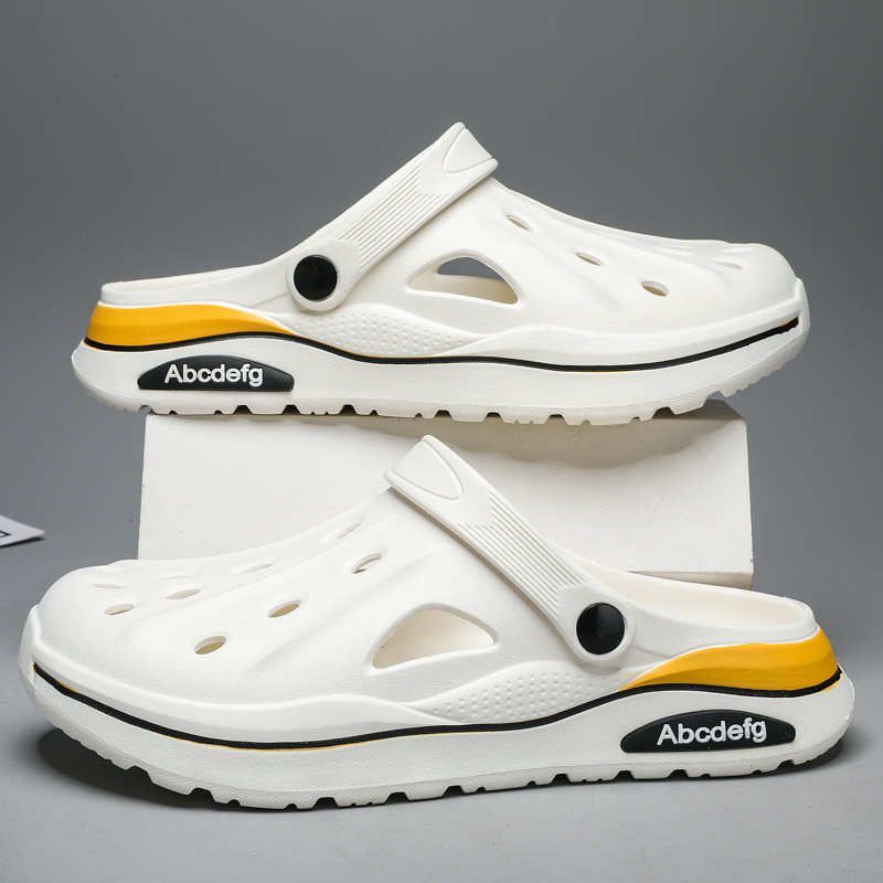 2025 verano zapatos con agujeros de gran tamaño para hombres sandalias casuales antideslizantes de suela suave para uso exterior, conducción resistente al desgaste, pantuflas Baotou en la playa