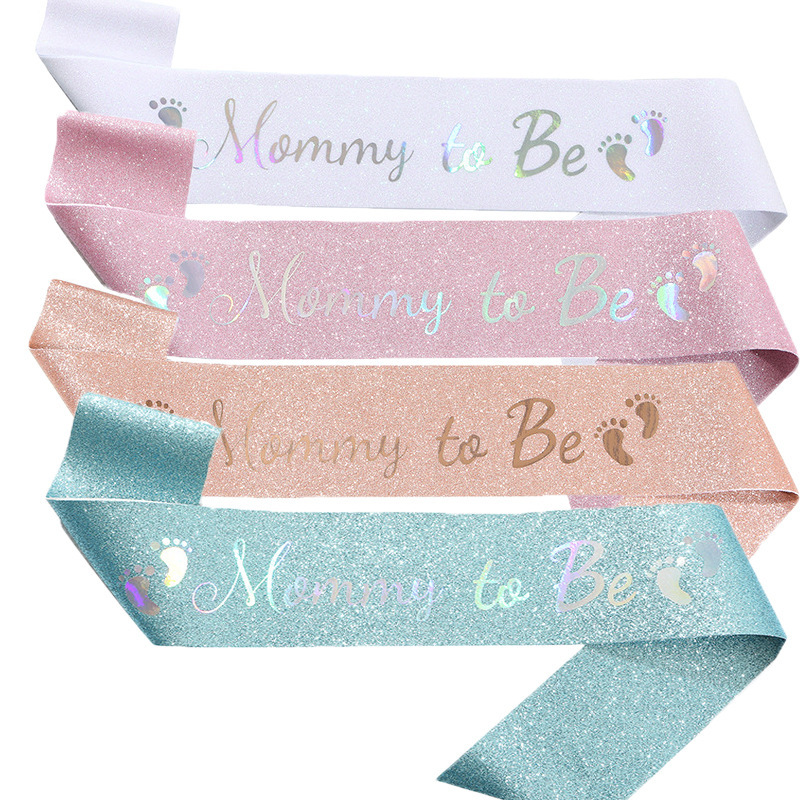 glitter mommy to be mom-to-be dad shoulder strap etiquette belt party ribbon belt baby shower