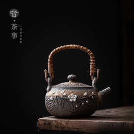 中式功夫茶壶单壶复古陶瓷茶具大号单个提梁壶家用客厅粗陶泡茶壶