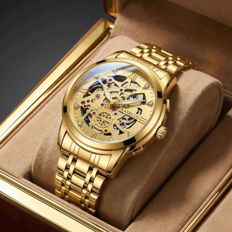 Casaero Men's Watch, Popular Imitation Mechanical Watch, Fashionable Retro Business Waterproof Luminous Stainless Steel Hollow Watch Casaero Men's Watch, Popular Imitation Mechanical Watch, Fashionable Retro Business Waterproof Luminous Stainless Steel Hollow Watch
