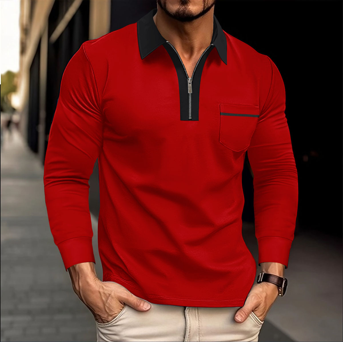 Nuevo nuevo transfronterizo Europa y América Amazon otoño de manga larga hombre bolsillo casual con cremallera casual polo image 7