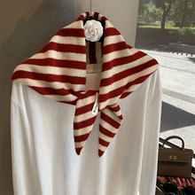 韩版百搭三角巾条纹披肩头巾针织女韩系多功能小围脖领巾条纹披肩