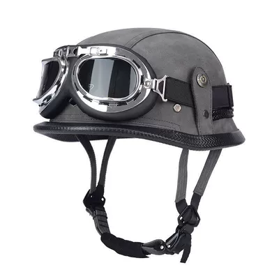 Motosiklet dəbilqələri — Steel Helmet, Retro Half Helmet - m55-56-gray-silver-frame-harley-mirror-limited-time-carnival