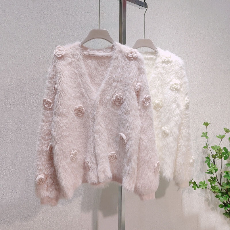 Women's Autumn Outfit Faux Mink Fur Camellia Sweater Women's Autumn and Winter French Style Socialite Autumn and Winter Women's Clothing Women's Autumn Outfit Faux Mink Fur Camellia Sweater Women's Autumn and Winter French Style Socialite Autumn and Winter Women's Clothing