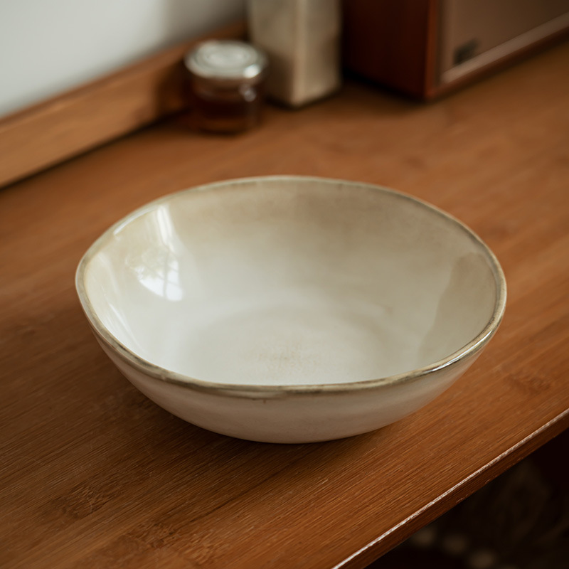 Tazón abierto de cerámica con trazo de estilo retro japonés Tazón de verduras para el hogar Tazón de fideos brillantes Tazón de ensalada Tazón de sopa Vajilla simple Tazón grande