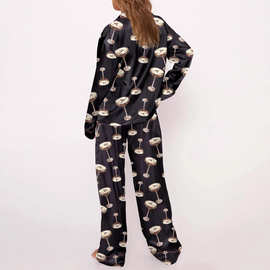 真丝长袖亲子睡衣春秋一家三口冰丝女童家居服套装男小码亲子装