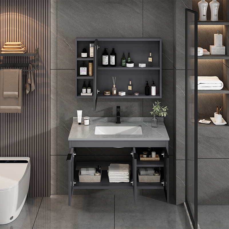 Simple moderno espacio de aleación de aluminio mueble de baño cuarto de baño mesa de lavado pequeño apartamento lavabo cuenca