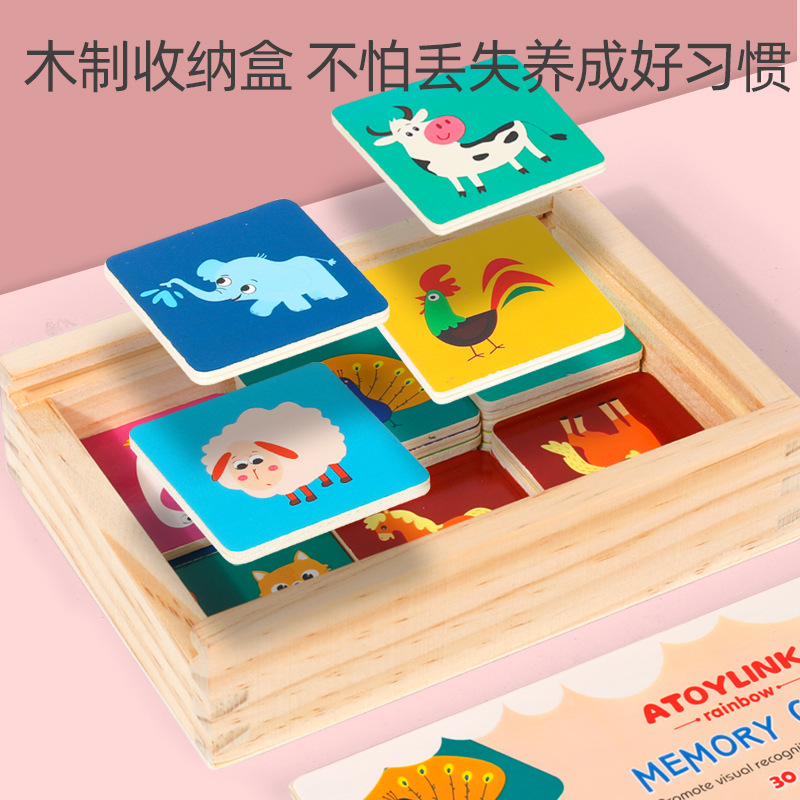 Tarjetas de memoria de animales de granja de puzzle para niños entrenamiento de pensamiento de toque interactivo juegos de mesa juguetes de madera