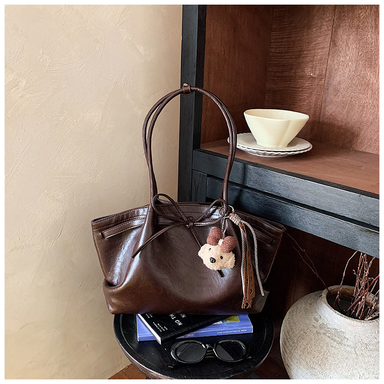 Túi tote nữ cỡ lớn dáng shopping đeo vai kẹp nách — Màu cà phê Không có mặt dây chuyền, Màu nâu không có mặt dây chuyền, Rượu vang đỏ không có mặt dây chuyền, Đen không có mặt dây chuyền chi tiết 9