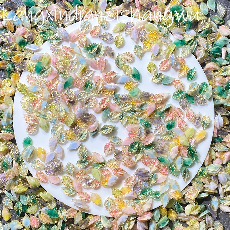 New Style Melted Gold Fine Glitter Leaf Nail Art Accessories Luminous Artificial Artificial Leaves Handmade DIY Wearable Nail Accessories Mixed