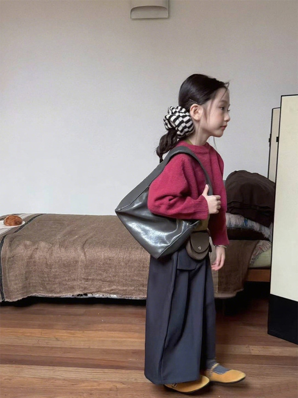 2025女童韩版秋季针织短款毛衣纯色打底衣宽松休闲阔腿裤三件套潮|undefined