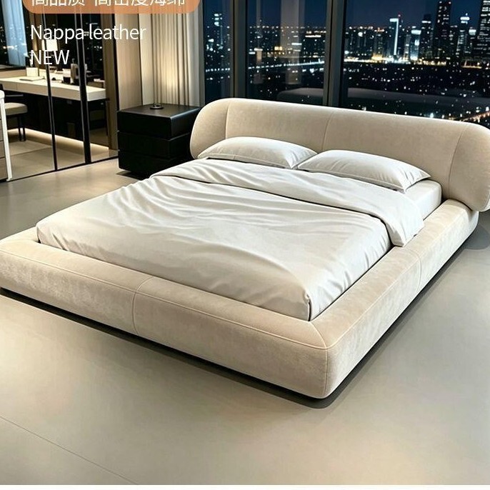 Cotton-linen fabric bed in cream style, modern and simple, double bed for home use, master bedroom, wedding bed, soft-upholstered hug bed Cotton-linen fabric bed in cream style, modern and simple, double bed for home use, master bedroom, wedding bed, soft-upholstered hug bed