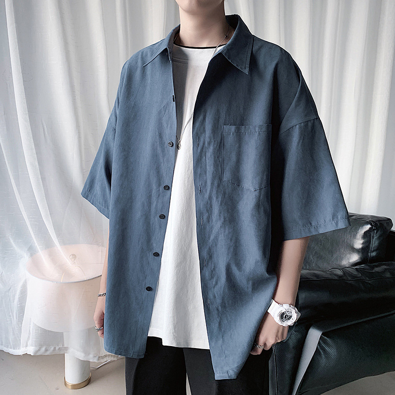 Men's Solid Color Shirt Korean Fashionable Summer New Short-sleeved Shirt Loose plus size Thin Sports Shirt Jacket Men's Solid Color Shirt Korean Fashionable Summer New Short-sleeved Shirt Loose plus size Thin Sports Shirt Jacket