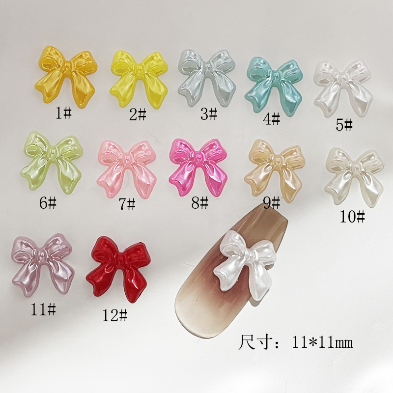 Ribbon Bow Imitation Pearl Nail Jewelry Simple Color Christmas Bow Tie Red Bride Nail Paste Ribbon Bow Imitation Pearl Nail Jewelry Simple Color Christmas Bow Tie Red Bride Nail Paste