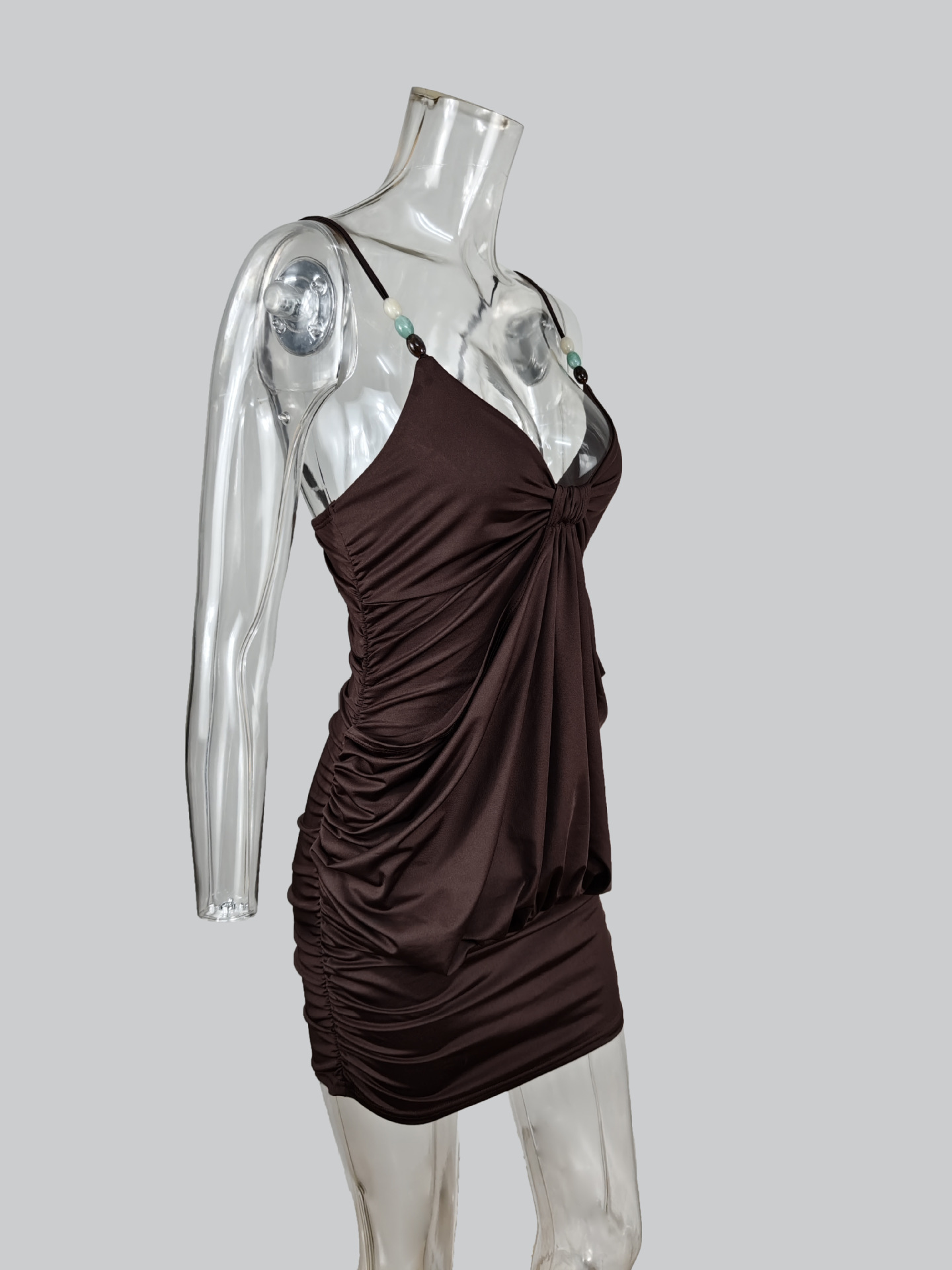Maillard Style Beaded Suspender Dress Women's Kink Pleated Waist Thin Hip Skirt_ecoleips.com