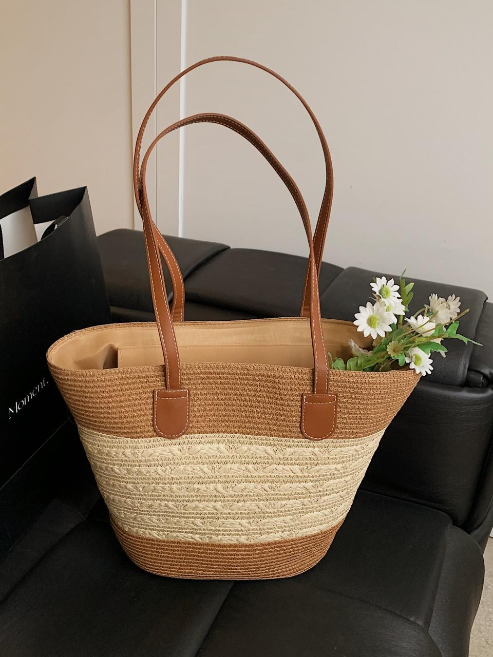 Viaje al mar vacaciones bolsa de tejido de viento mujer bolsa de paja de gran capacidad 2025 verano nuevo super caliente bolsa de mano