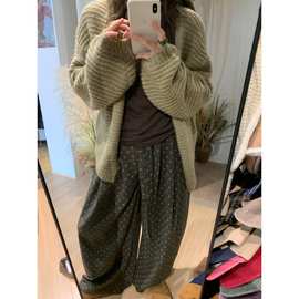 十三行秋上新磨毛碎花休闲裤女2025秋季新款宽松显瘦直筒气球裤子