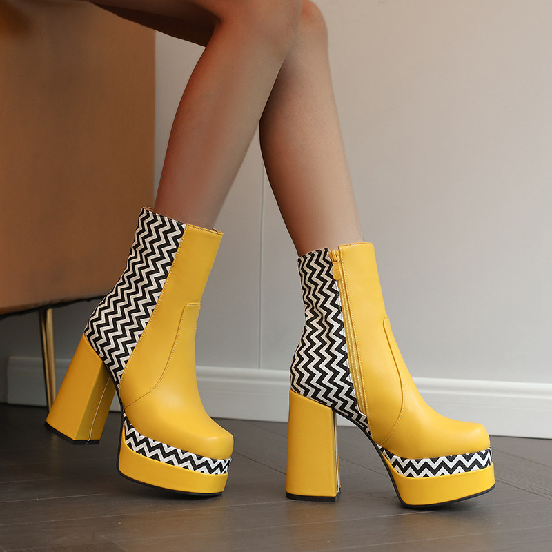 demi-season two-tone fashionable low boots platform heels