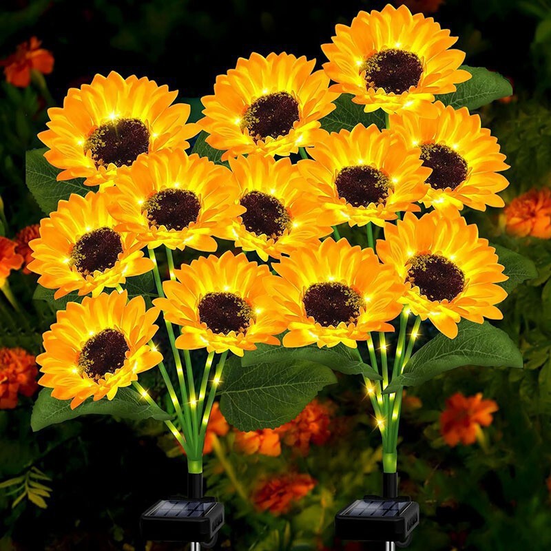 Cross-border led solar light three sunflower simulation landscape outdoor lawn courtyard decoration light source manufacturers