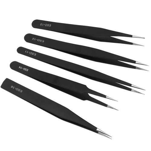 Pressed edge tweezers in canvas bag, stainless steel tweezers, straight head, elbow eyelash tweezers, electronic repair tools
