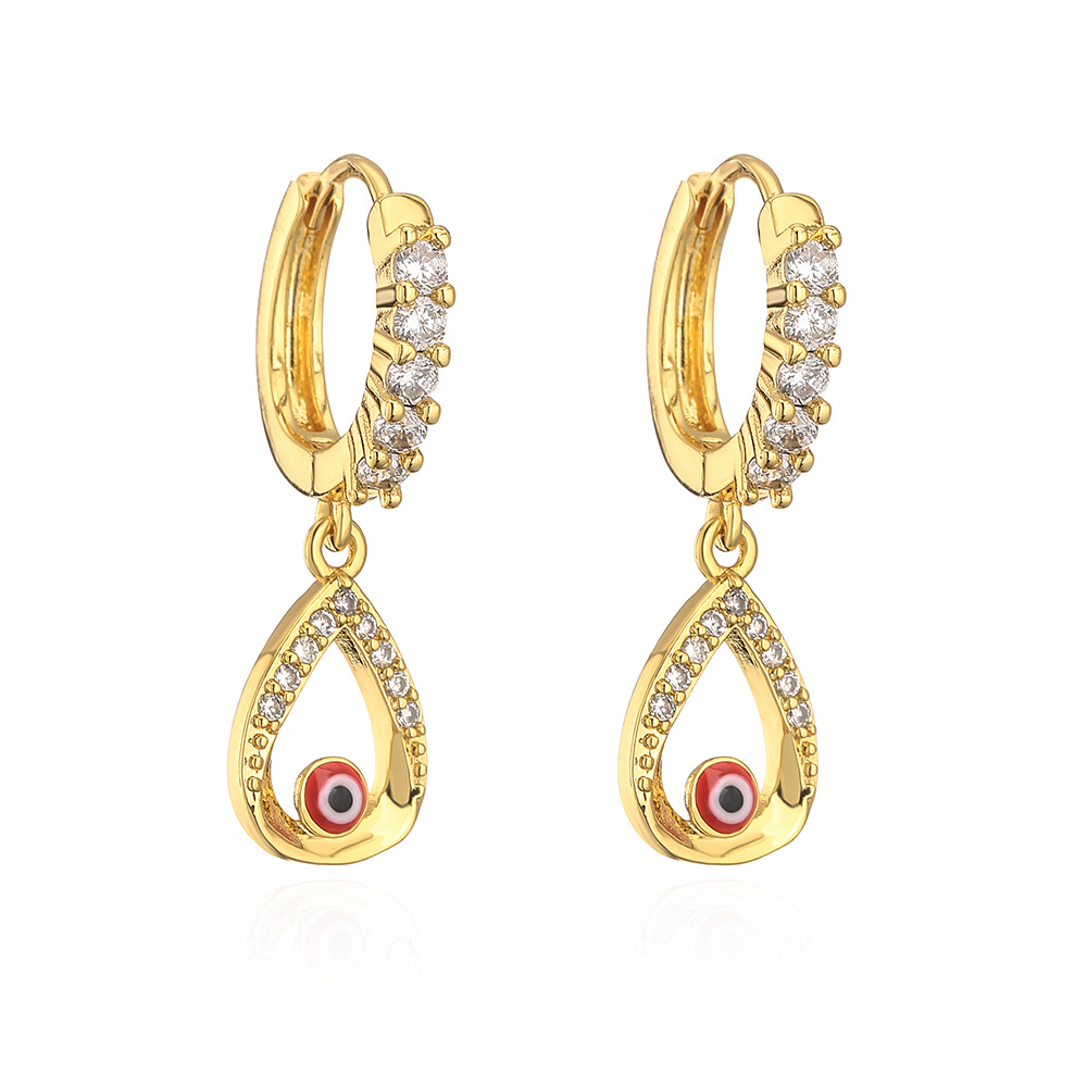 Retro Geometric Devilu0027S Eye Copper Inlay Zircon Drop Earrings 1 Pair