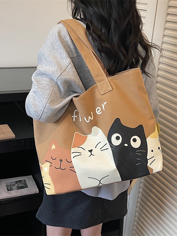Bolsa de lona para mujeres 2026 nuevo estilo simple de moda lindo gatito patrón de oficina mochila de viaje