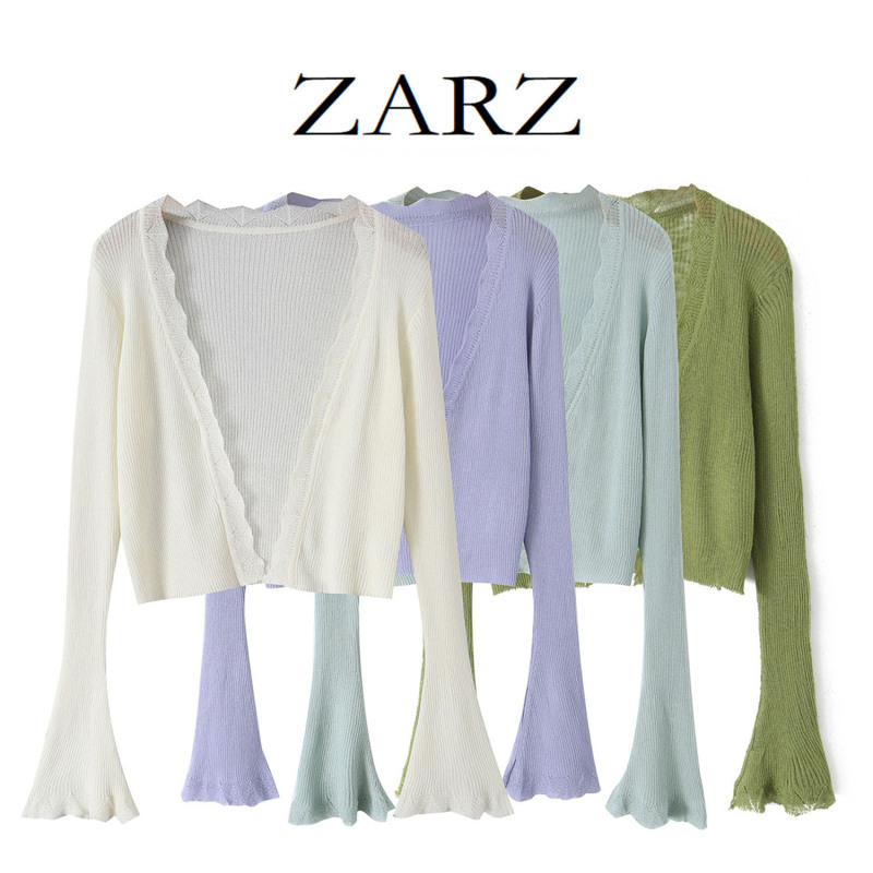 Zarz Self-Made European and American Style New Women's Fashion Stylish Bell-Sleeve Knitted Sun Protection Cardigan Air Conditioning Shirt